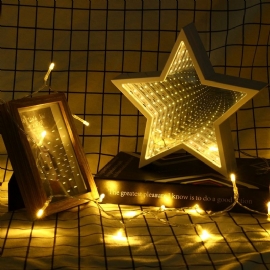 Creative Cute Star Mirror Lamp Led Tunnel Night Light For Kid Gift Atmosphere White/varm White