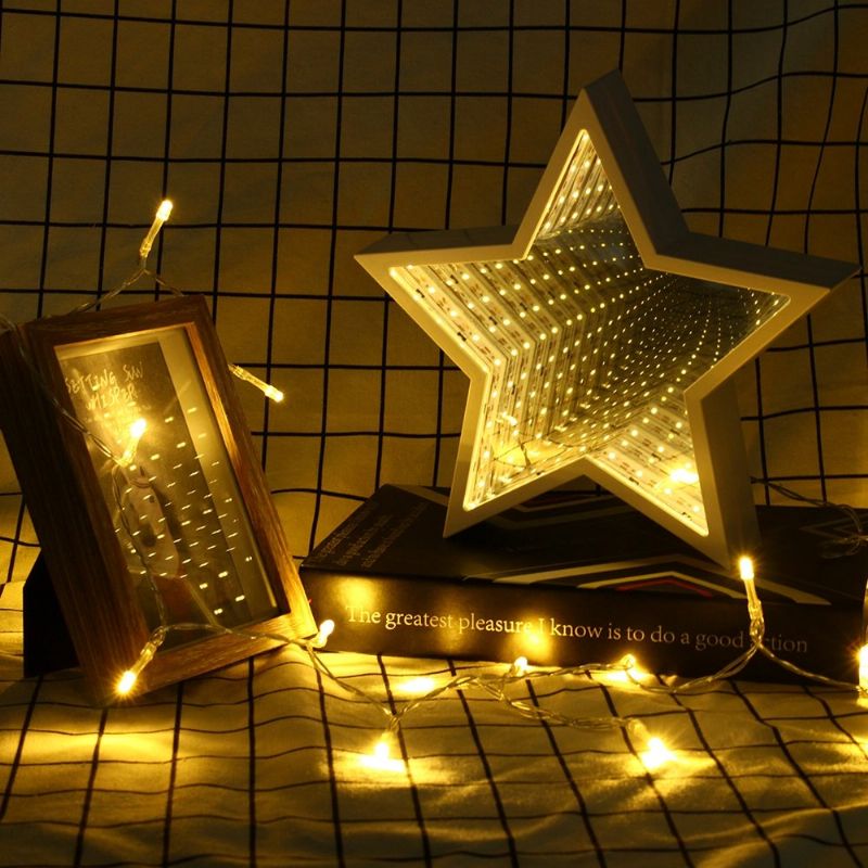 Creative Cute Star Mirror Lamp Led Tunnel Night Light For Kid Gift Atmosphere White/varm White