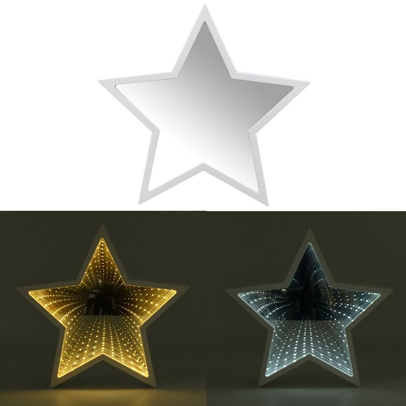 Creative Cute Star Mirror Lamp Led Tunnel Night Light For Kid Gift Atmosphere White/varm White