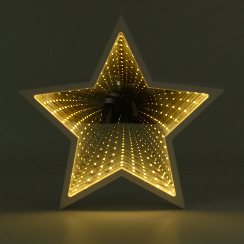 Creative Cute Star Mirror Lamp Led Tunnel Night Light For Kid Gift Atmosphere White/varm White