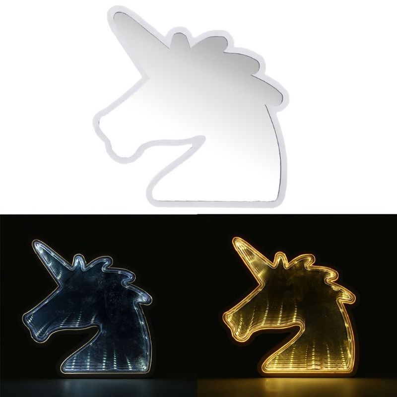 Creative Cute Unicorn Mirror Lamp Led Tunnel Nattlys For Kid Atmosphere Light White/varm White