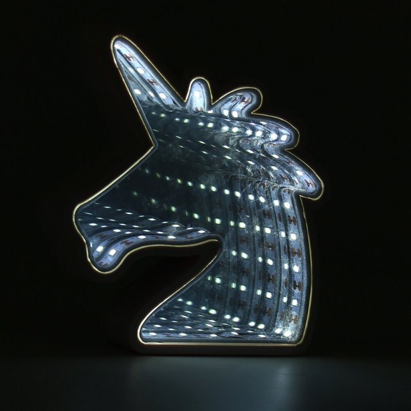 Creative Cute Unicorn Mirror Lamp Led Tunnel Nattlys For Kid Atmosphere Light White/varm White