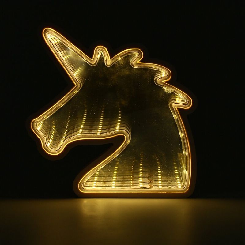 Creative Cute Unicorn Mirror Lamp Led Tunnel Nattlys For Kid Atmosphere Light White/varm White