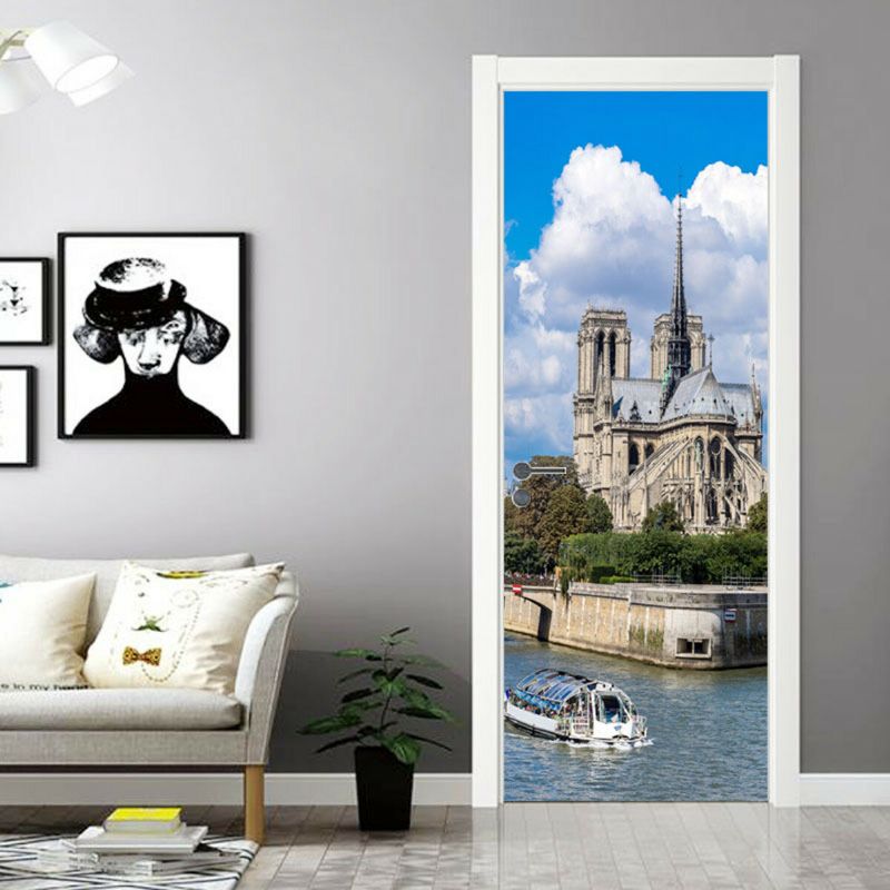 Dekorative Klistremerker På Døren Vakker Paris-bygning 2 Sett 3d-veggklistremerker Kreativ Pvc-fjernbar