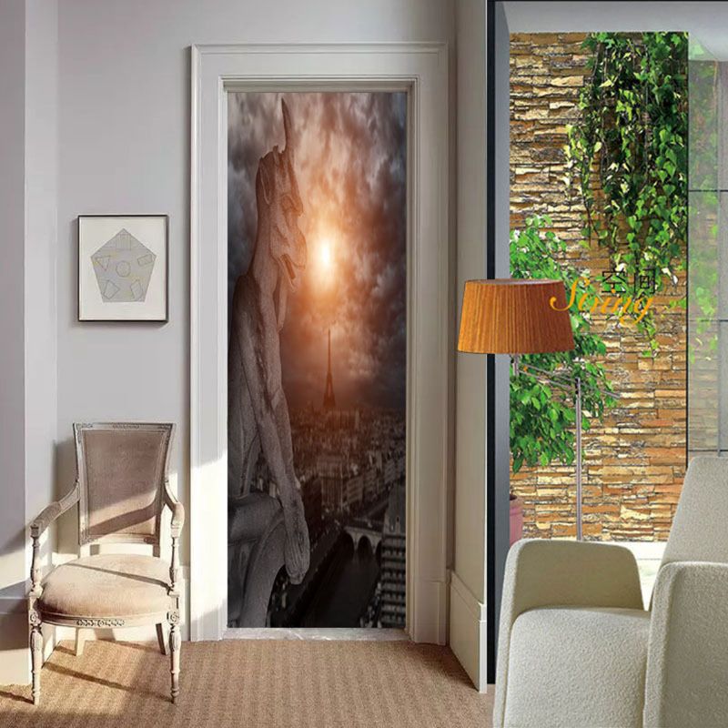 Dekorative Klistremerker På Døren Vakker Paris-bygning 2 Sett 3d-veggklistremerker Kreativ Pvc-fjernbar