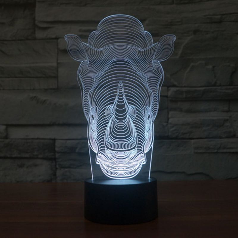 Dyr Rhino 3d Led Illusion Nattlys 7 Fargeendring Touch Switch Bord Skrivebordslampe Hjemmekontor