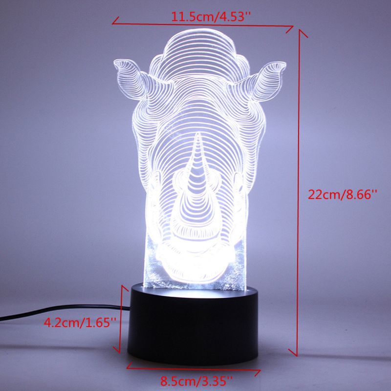 Dyr Rhino 3d Led Illusion Nattlys 7 Fargeendring Touch Switch Bord Skrivebordslampe Hjemmekontor