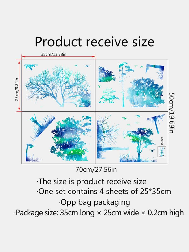 Fargegradient Sammenleggbart Skogtremønster Selvklebende Hjemmeinnredning Stue Soverom Veggkunst Veggklistremerker