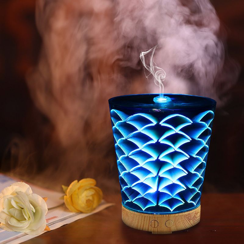 Fiskevekt Ultralyd Cool Air Mist Luftfukter 3d Glass Nattlys Aromaterapi Diffuser