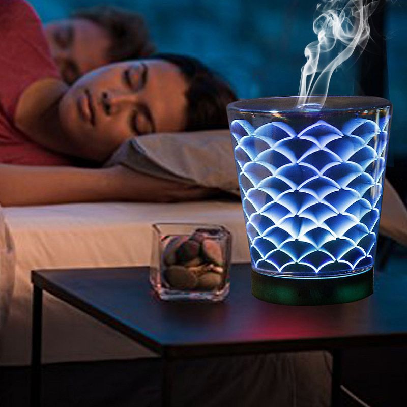 Fiskevekt Ultralyd Cool Air Mist Luftfukter 3d Glass Nattlys Aromaterapi Diffuser