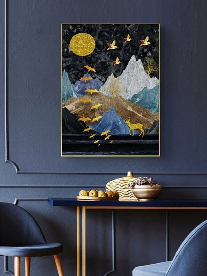 Fjell Og Dyr Print Mønster Lerret Maleri Uinnrammet Vegg Art Stue Home Decor