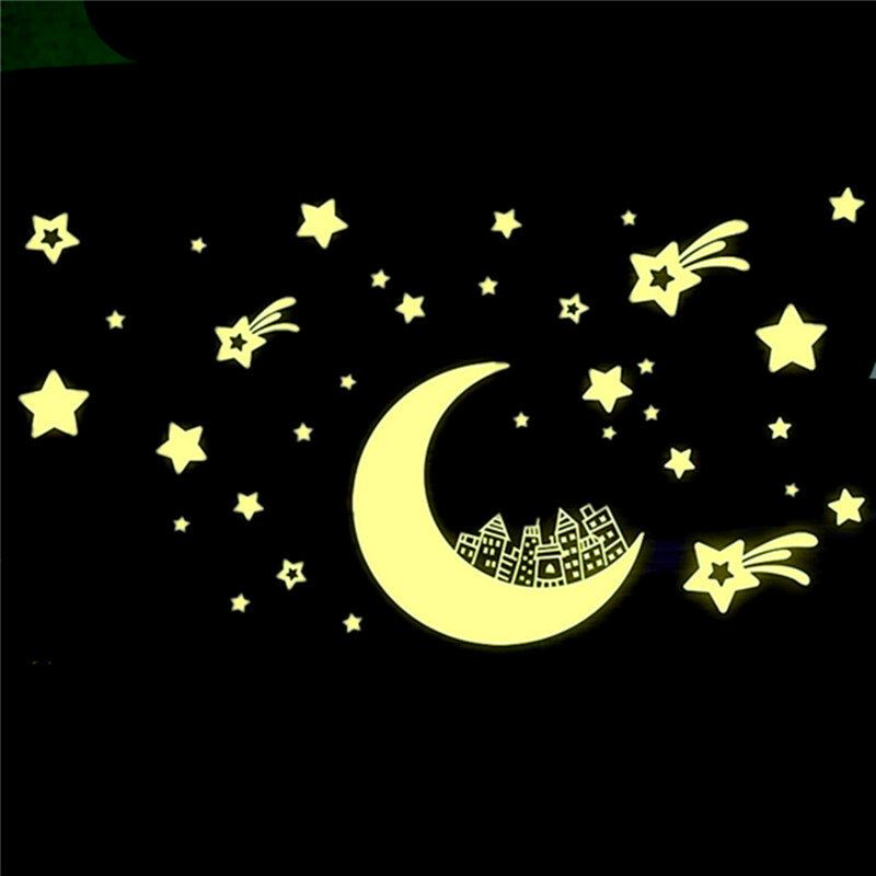 Glow In Dark Moon Star Luminous Stickers Avtakbart Veggklistremerke Vinyldekal Veggmaleri Barneromsdekor