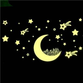Glow In Dark Moon Star Luminous Stickers Avtakbart Veggklistremerke Vinyldekal Veggmaleri Barneromsdekor