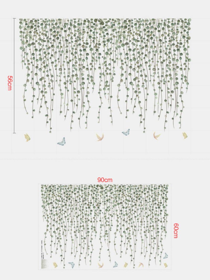 Grønne Grener Og Sommerfuglmønster Selvklebende Soverom Stue-klistremerke Veggkunst Hjemmeinnredning