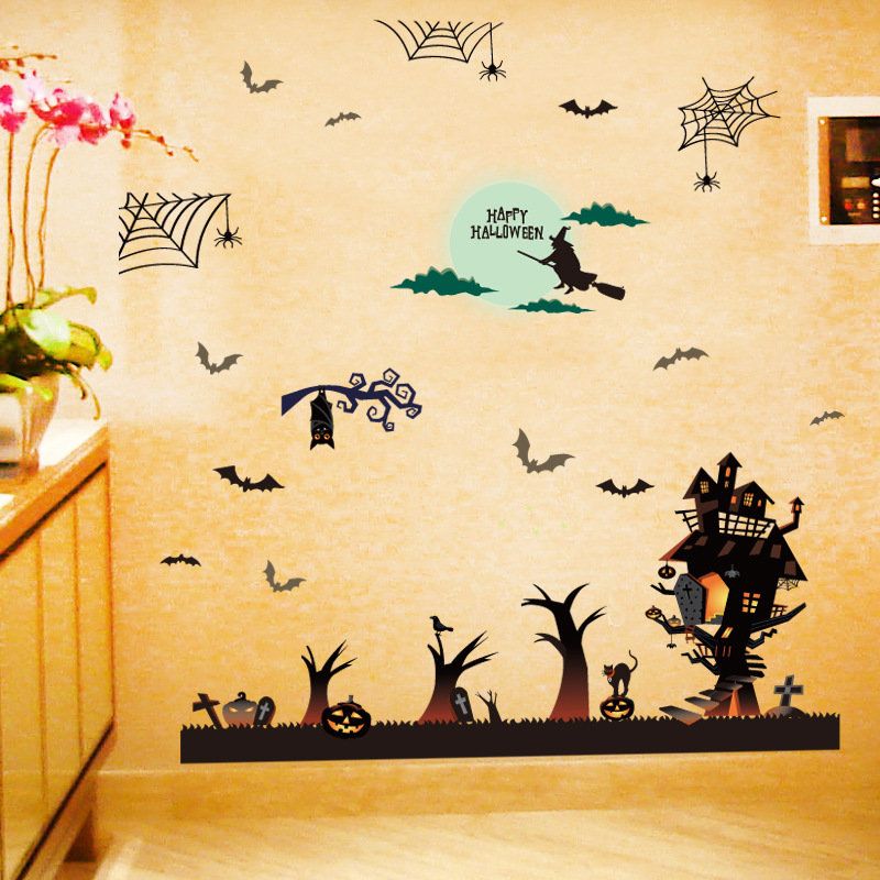 Halloween Haunted House Castle Witch Wall Sticker Bar Ktv Festival Dekorasjon Engros Pvc