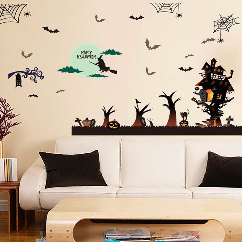 Halloween Haunted House Castle Witch Wall Sticker Bar Ktv Festival Dekorasjon Engros Pvc