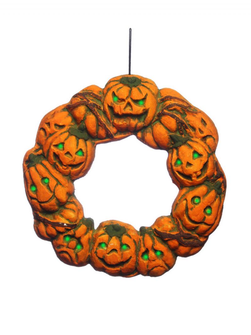 Halloween Spooky Wreath Dørhenger Hengende Prop Home Decor Led Lantern Pumpkin