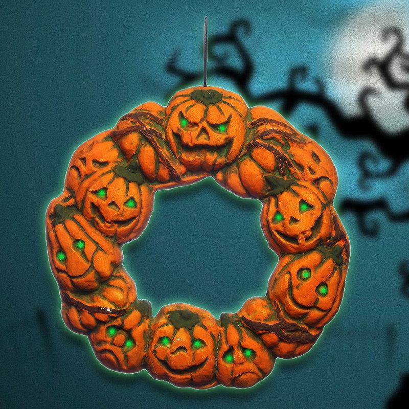 Halloween Spooky Wreath Dørhenger Hengende Prop Home Decor Led Lantern Pumpkin