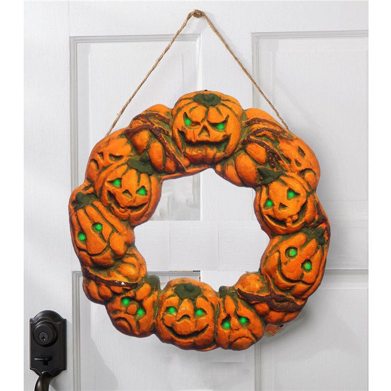 Halloween Spooky Wreath Dørhenger Hengende Prop Home Decor Led Lantern Pumpkin