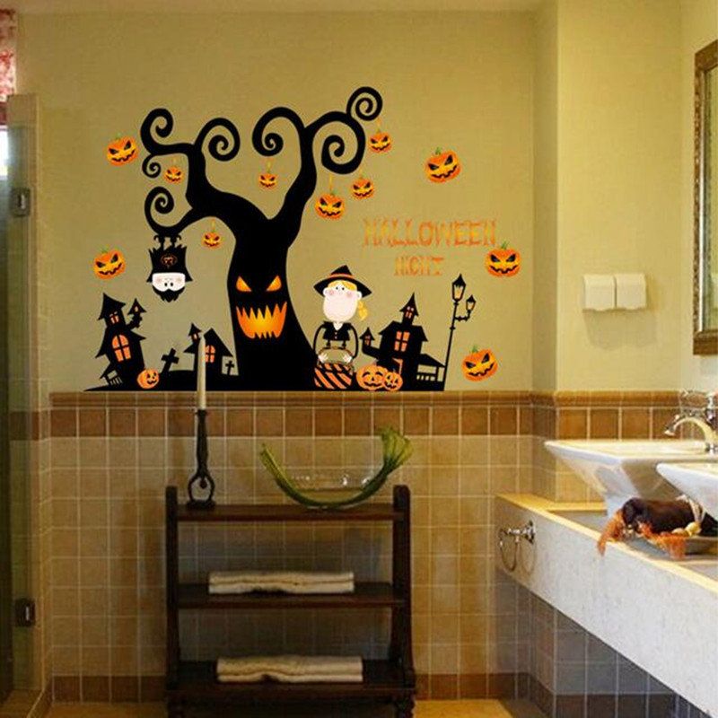 Halloween Wall Stickers Glass Paste Hawk House Horror Spider Wizard Holiday Decoration