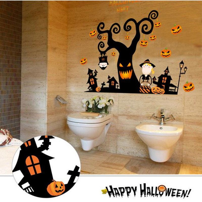 Halloween Wall Stickers Glass Paste Hawk House Horror Spider Wizard Holiday Decoration