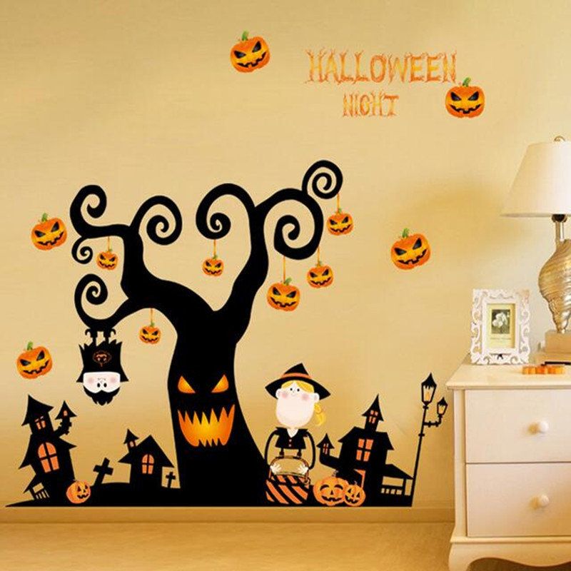 Halloween Wall Stickers Glass Paste Hawk House Horror Spider Wizard Holiday Decoration