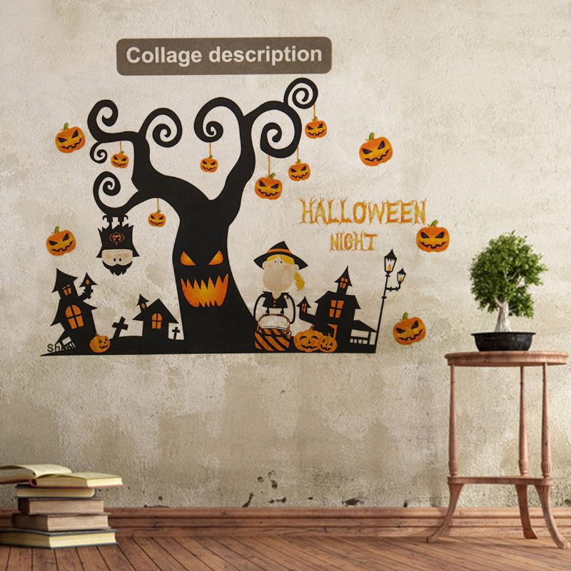 Halloween Wall Stickers Glass Paste Hawk House Horror Spider Wizard Holiday Decoration