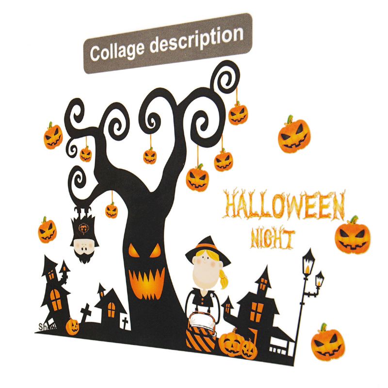 Halloween Wall Stickers Glass Paste Hawk House Horror Spider Wizard Holiday Decoration