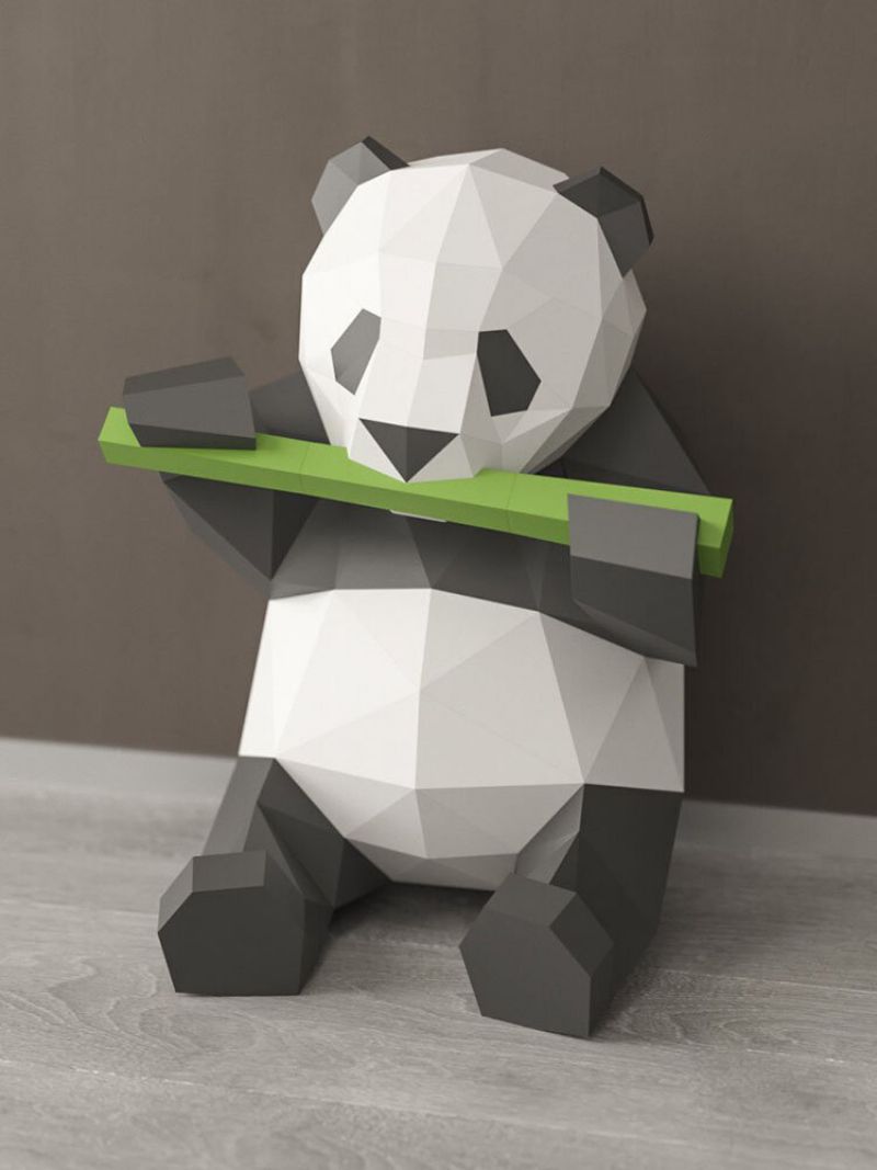 Håndlaget Diy Panda Spise Bambus 3d Papirmodell Hjemmeinnredning Stue Kontordekor Diy Paper Craft Model Puslespill Pedagogisk Barn Lekegave Gave