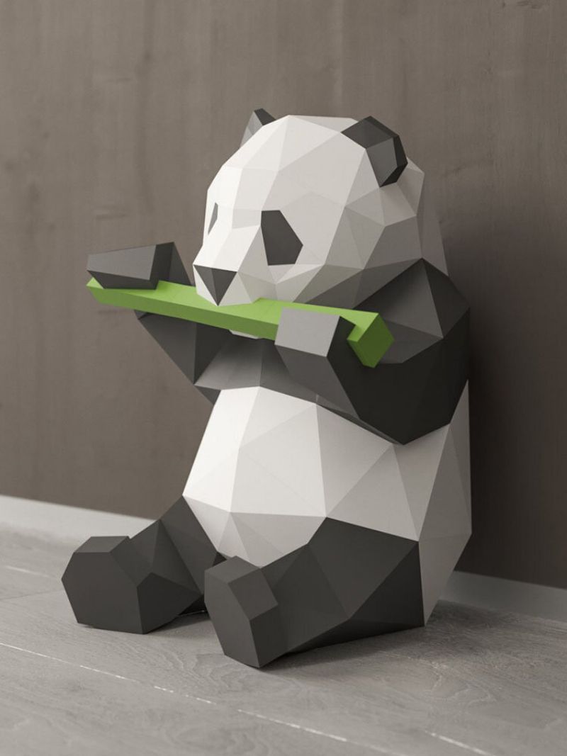 Håndlaget Diy Panda Spise Bambus 3d Papirmodell Hjemmeinnredning Stue Kontordekor Diy Paper Craft Model Puslespill Pedagogisk Barn Lekegave Gave