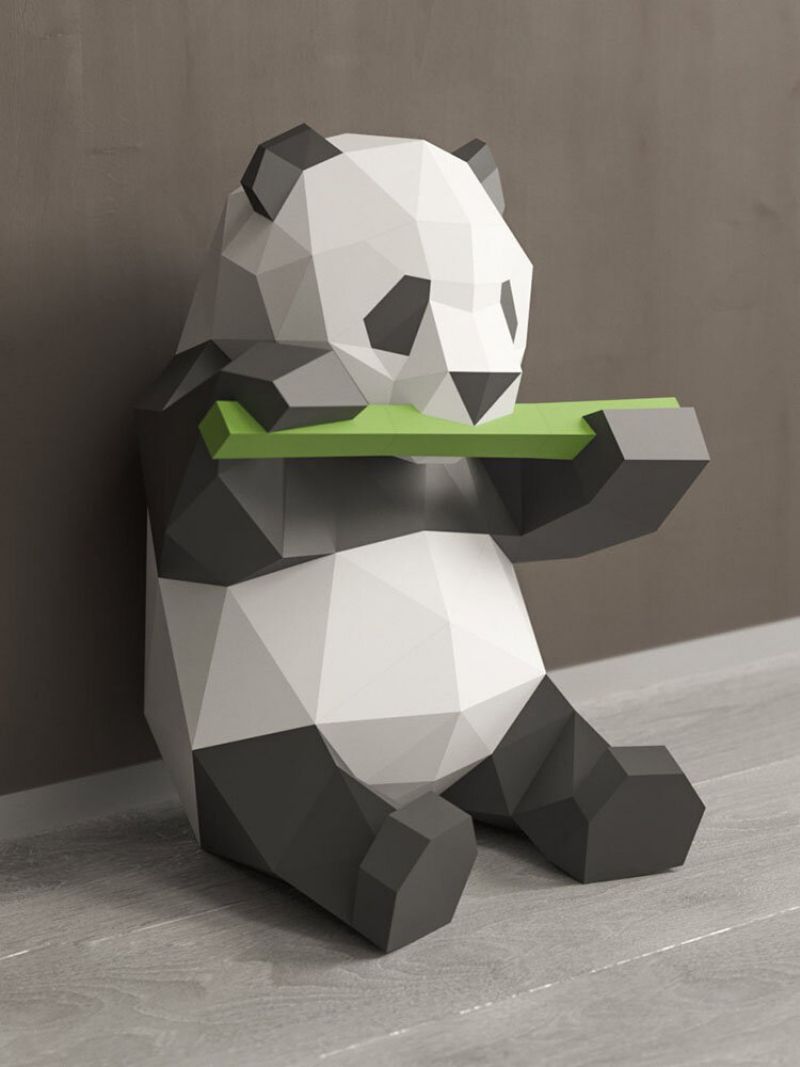 Håndlaget Diy Panda Spise Bambus 3d Papirmodell Hjemmeinnredning Stue Kontordekor Diy Paper Craft Model Puslespill Pedagogisk Barn Lekegave Gave