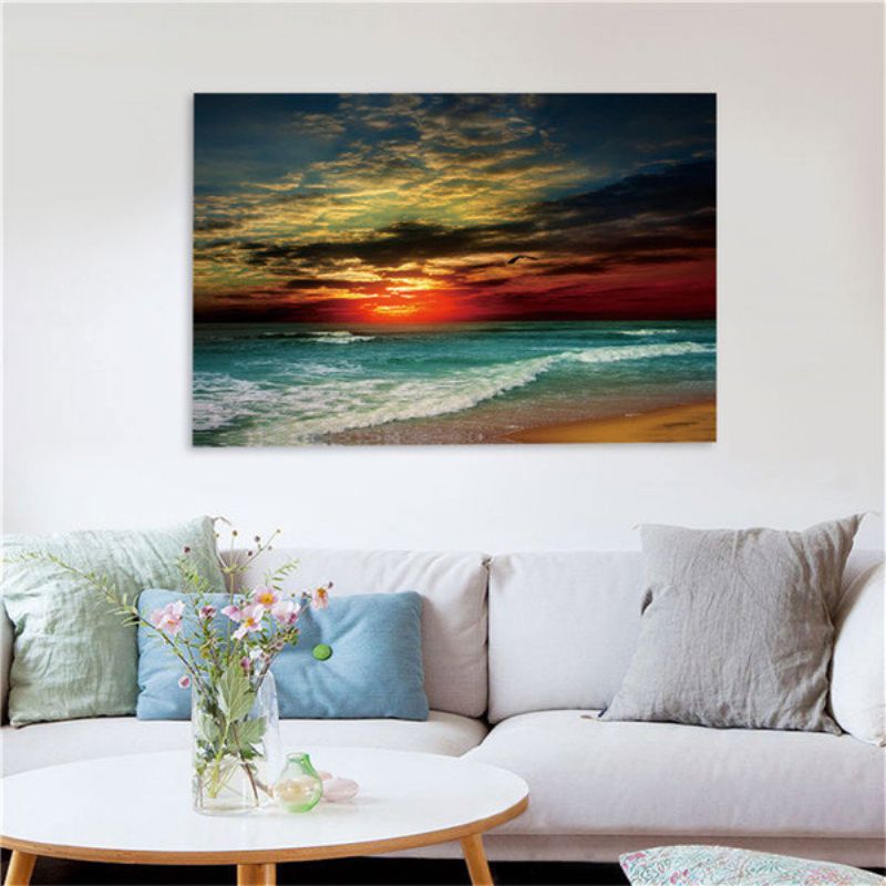 Innrammet Hjemmeinnredning Lerretstrykk Moderne Veggkunst Seascape Beach Picture