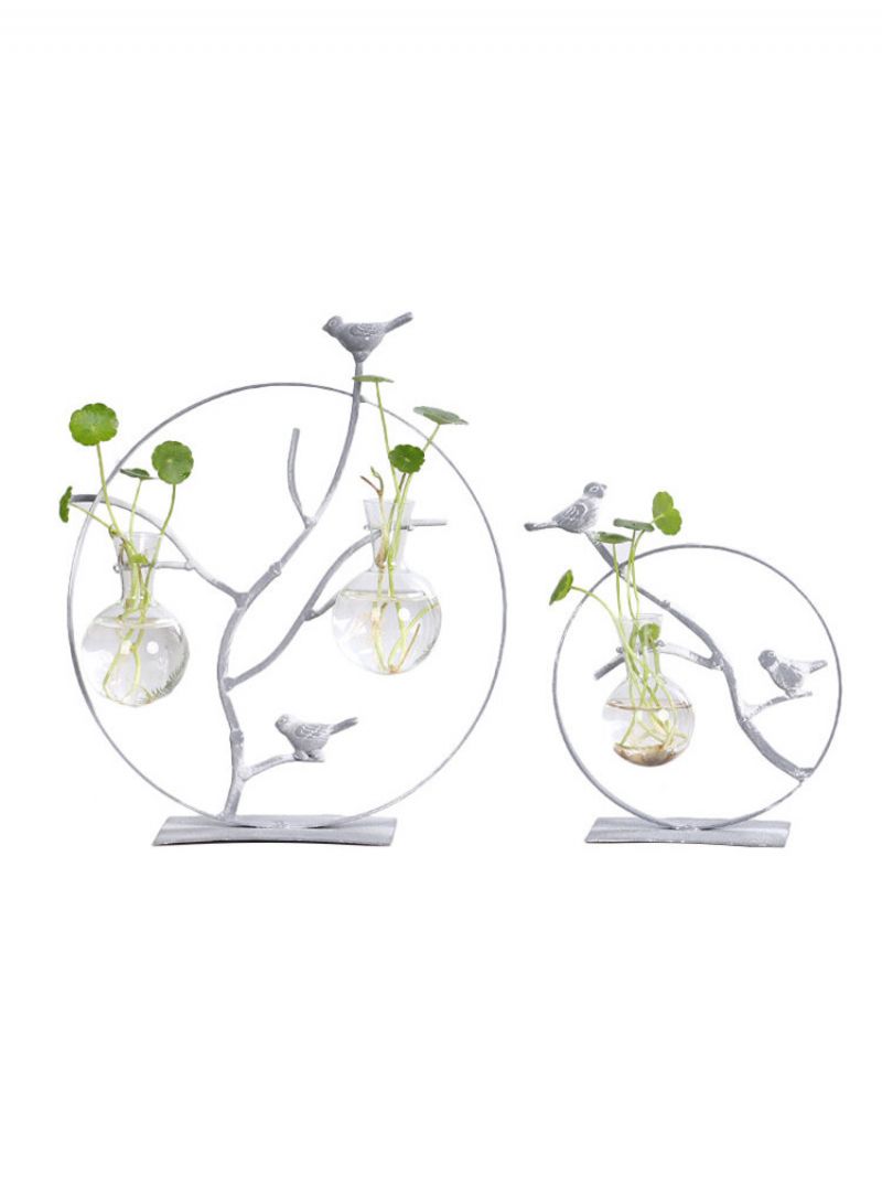 Iron Bird Blomstervase Creative Hydroponic Container Glass Home Decoration