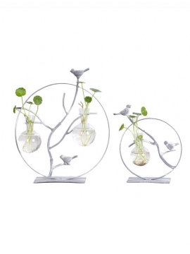 Iron Bird Blomstervase Creative Hydroponic Container Glass Home Decoration