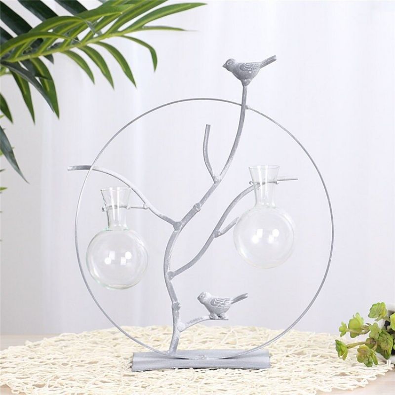 Iron Bird Blomstervase Creative Hydroponic Container Glass Home Decoration