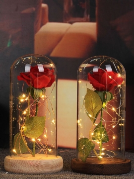 Julepynt Skjønnhet Enchanted Bevart Red Fresh Rose Glass Cover + Led Light