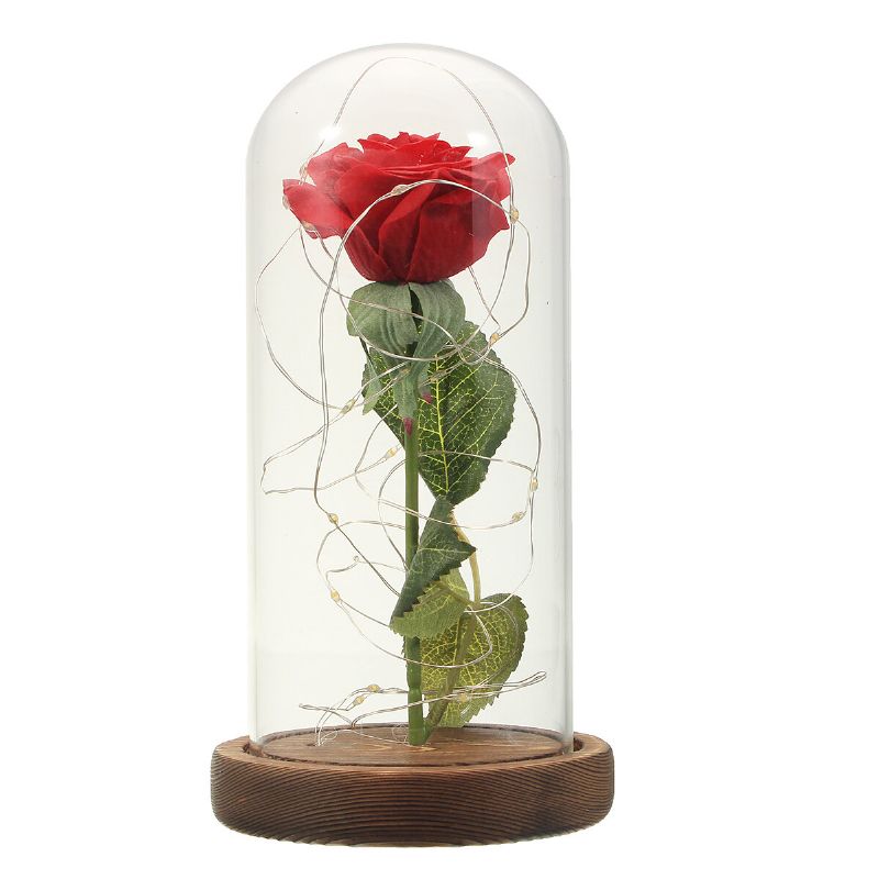 Julepynt Skjønnhet Enchanted Bevart Red Fresh Rose Glass Cover + Led Light