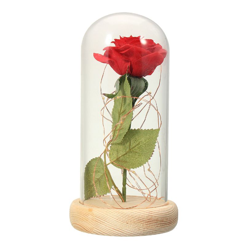 Julepynt Skjønnhet Enchanted Bevart Red Fresh Rose Glass Cover + Led Light