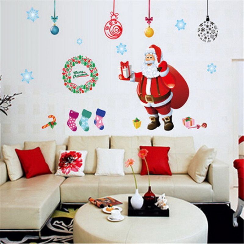 Juletre Vegg Klistremerke Julenissen Gave Art Vindu Home Decoration