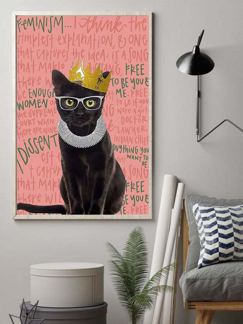 Katt- Og Bokstavmønster Lerretsmaling Uinnrammet Veggkunst Lerret Stue Home Decor