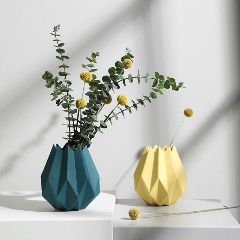 Kreativ Origami Vase Keramisk Liten Plantekrukke Hjemmekontor Desktop Dekor