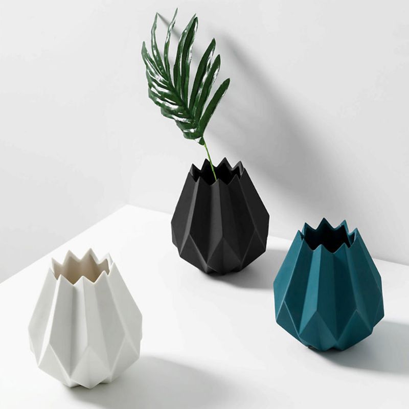 Kreativ Origami Vase Keramisk Liten Plantekrukke Hjemmekontor Desktop Dekor