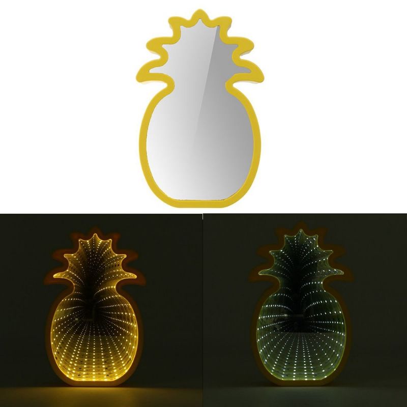 Kreativ Søt Ananas Speillampe Led Tunnel Nattlys For Kid Atmosfære Lys Hvit/varm Hvit