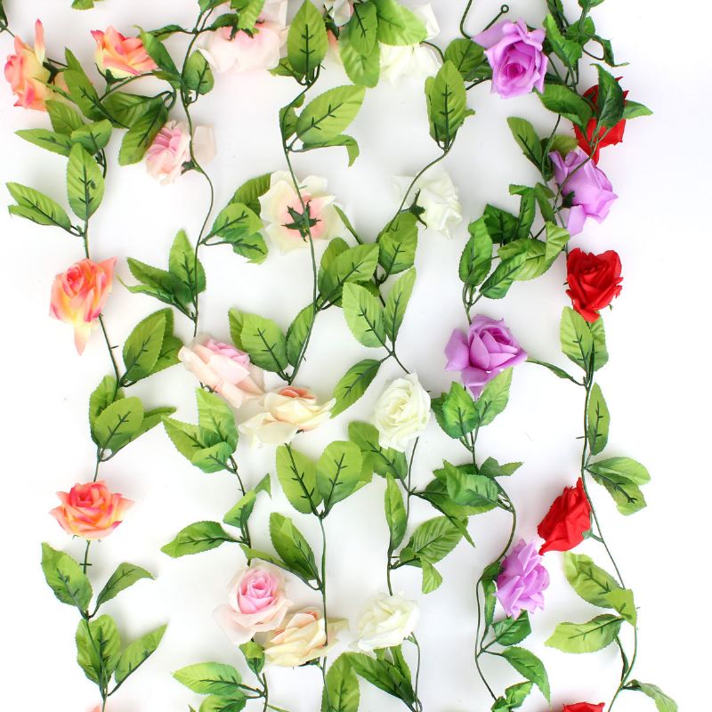 Kunstige Blomster Rose Garland Silke Vintreet Fake Leaf Party Hage Bryllup Home Decor