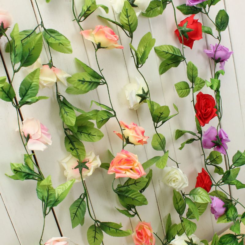 Kunstige Blomster Rose Garland Silke Vintreet Fake Leaf Party Hage Bryllup Home Decor