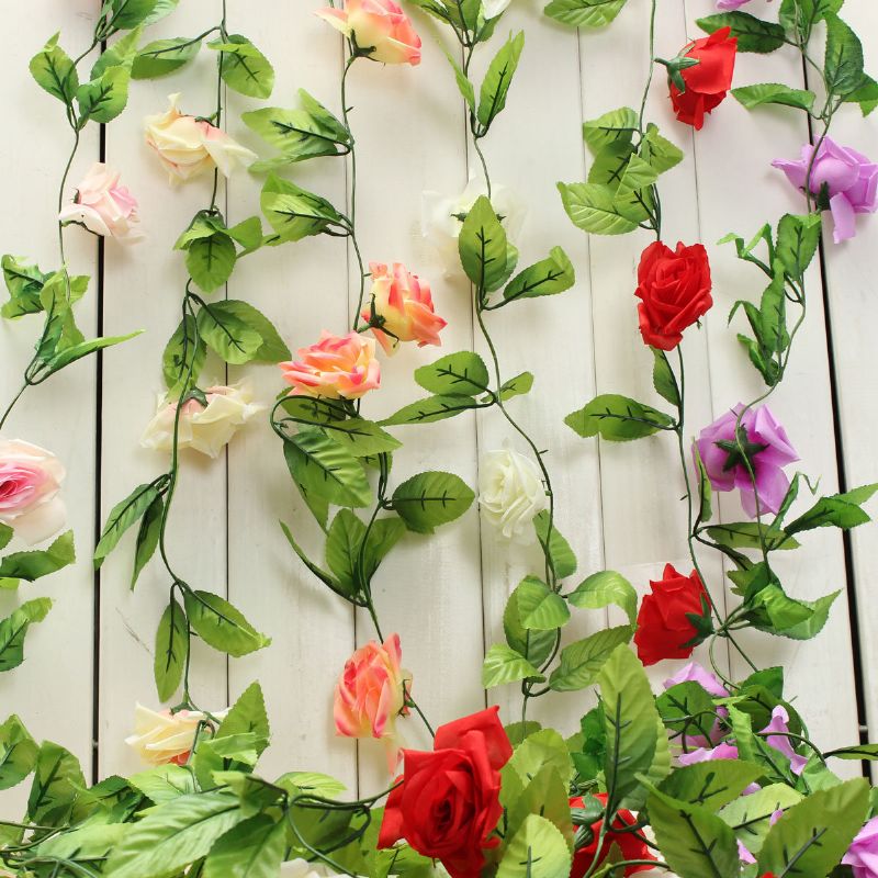 Kunstige Blomster Rose Garland Silke Vintreet Fake Leaf Party Hage Bryllup Home Decor