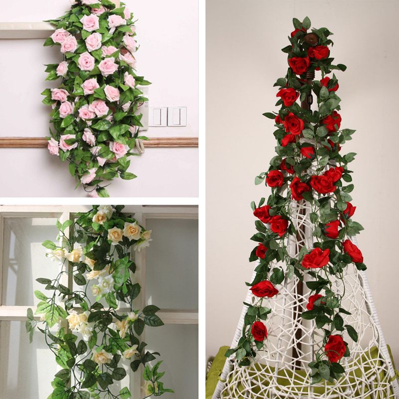 Kunstige Blomster Rose Garland Silke Vintreet Fake Leaf Party Hage Bryllup Home Decor