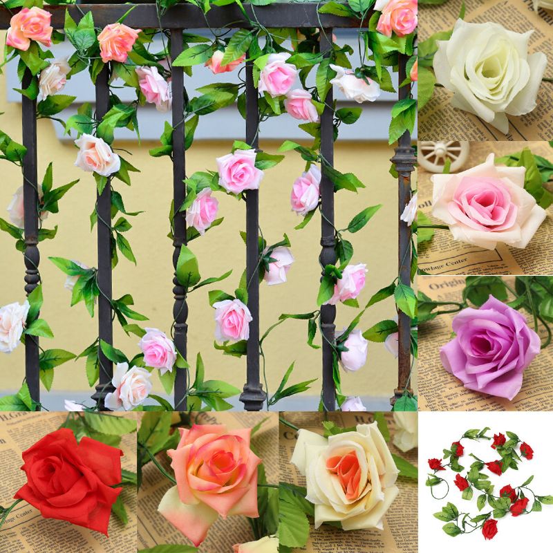 Kunstige Blomster Rose Garland Silke Vintreet Fake Leaf Party Hage Bryllup Home Decor