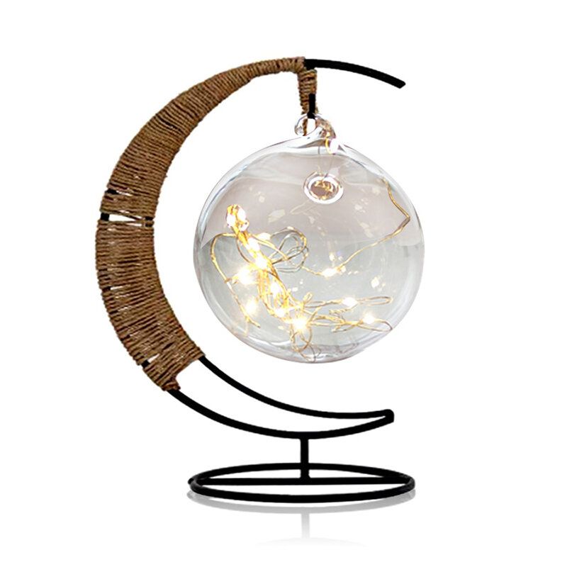 Led Nattlys Håndlaget Rattan Ball Smijernsramme Creative Home Light Decor