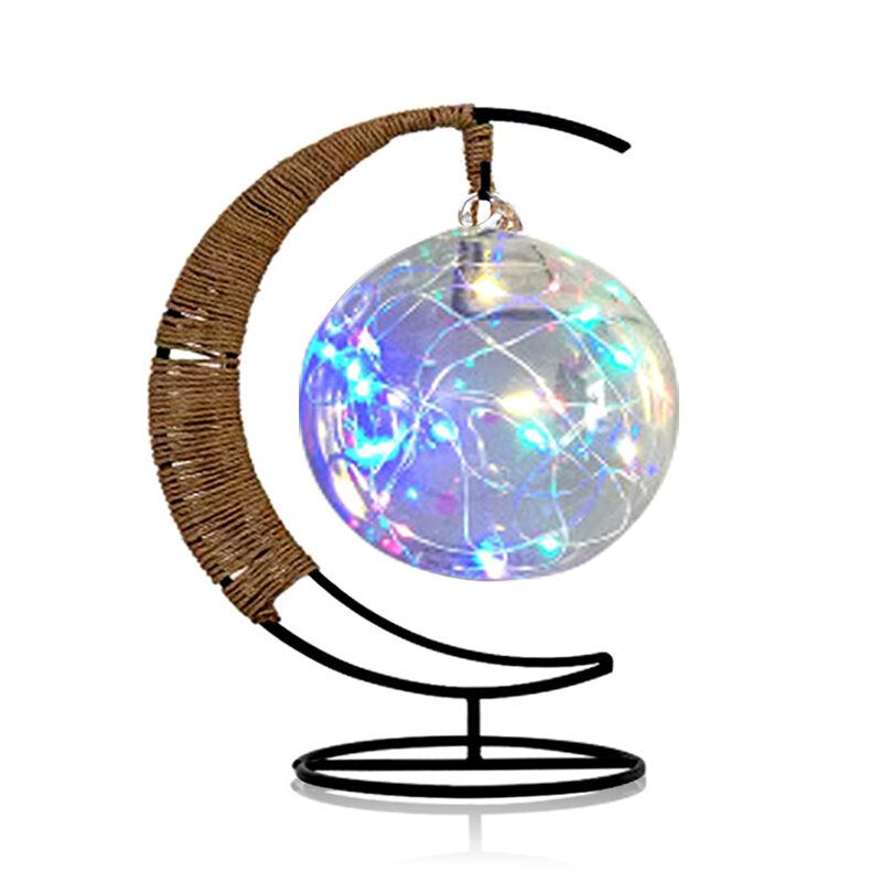 Led Nattlys Håndlaget Rattan Ball Smijernsramme Creative Home Light Decor